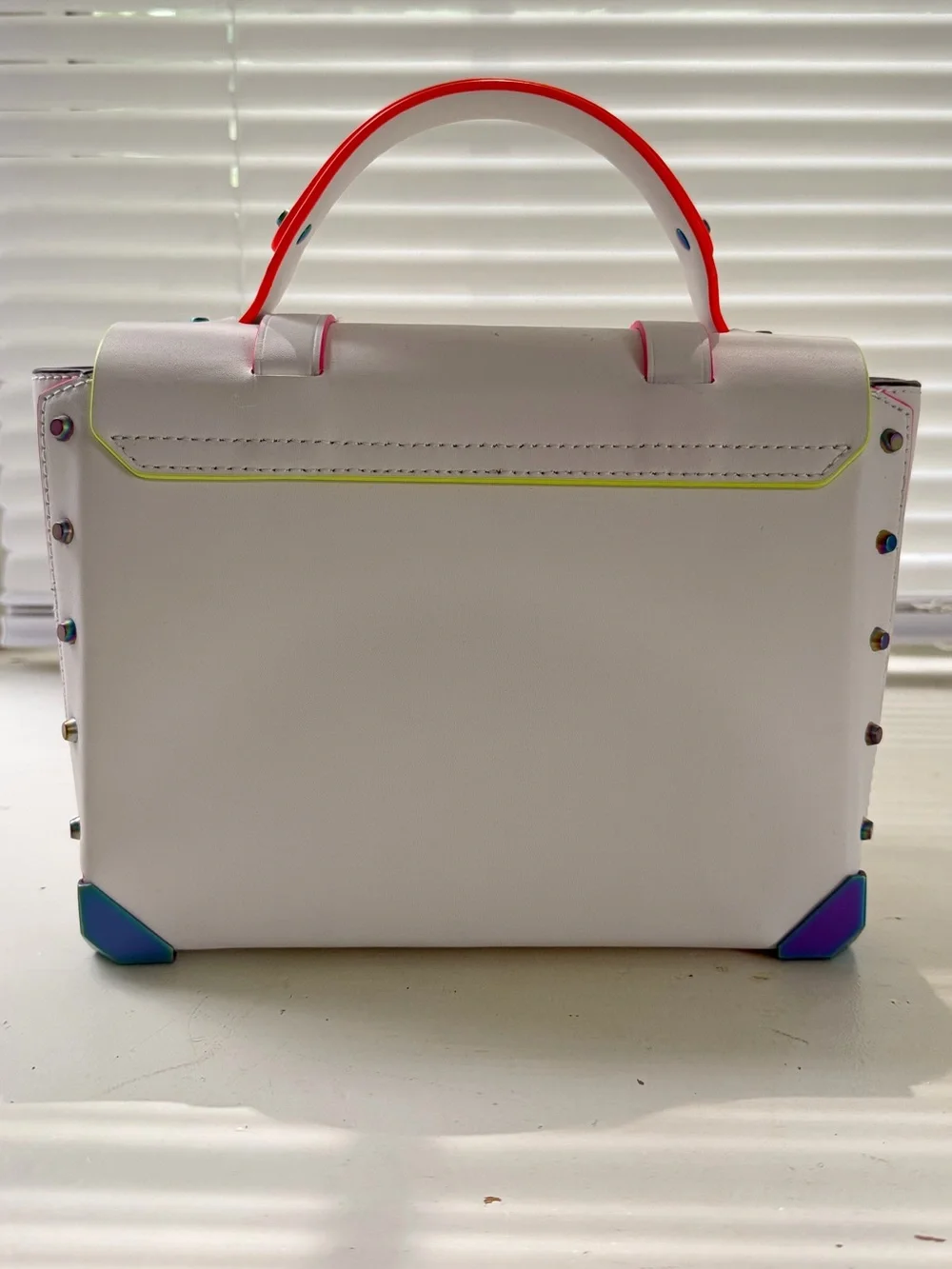 Michael Kors Manhattan Medium Optic White Neon Crossbody School Leather Satchel